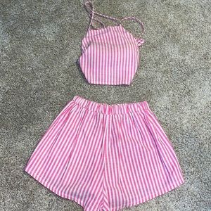 Pink and white matching set